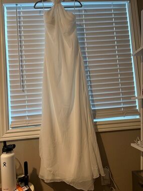 White Halter Chiffon Evening Gown